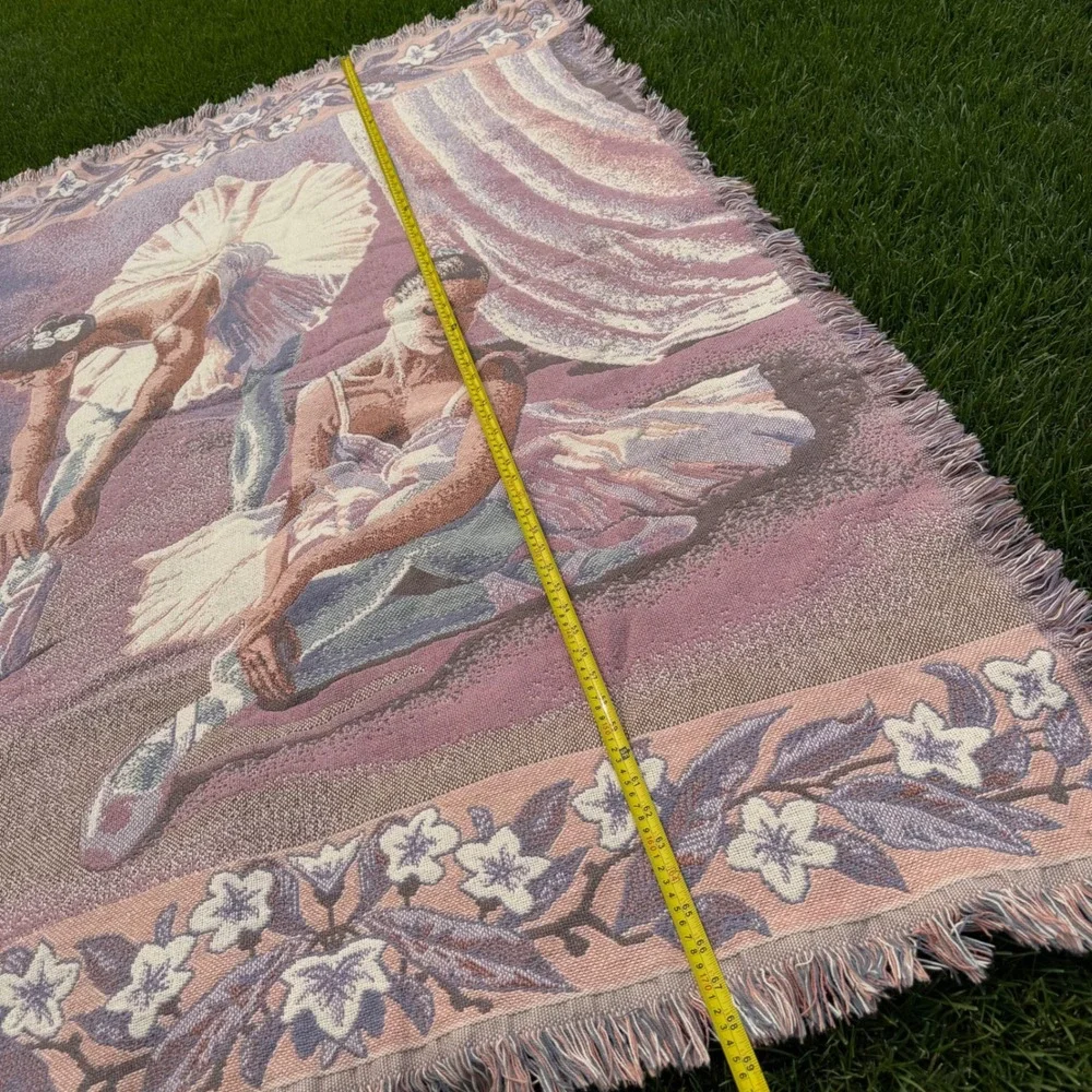 Vintage Goodwin Weavers Ballerina Woven Tapestry Throw Blanket Cotton Pink 68x48